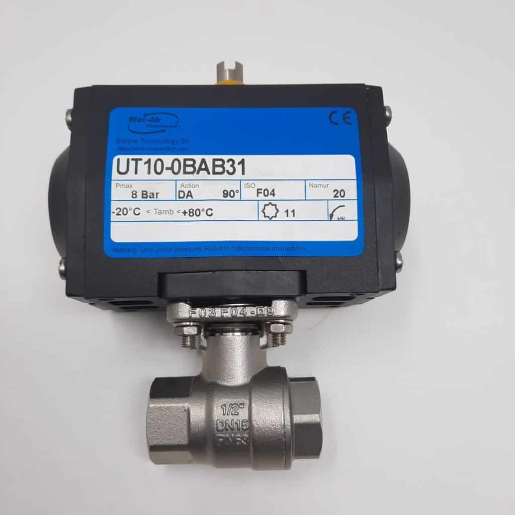 Valvola a Sfera 2 Vie Inox 316 G. 1/2" Con Attutatore Pneumatico D.E.